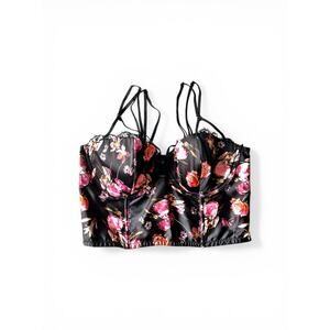 Floral Satin Bustier Corset Top Lace Trim Romantic Going Out Festival Coquette